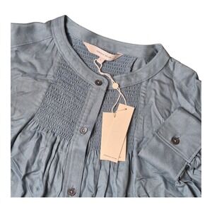 NEW! Rebecca Taylor Long Sleeve Twill Blouse Blue Smocked Women's L